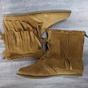 MOMMY Braided Fringe Boots Tanny Brown