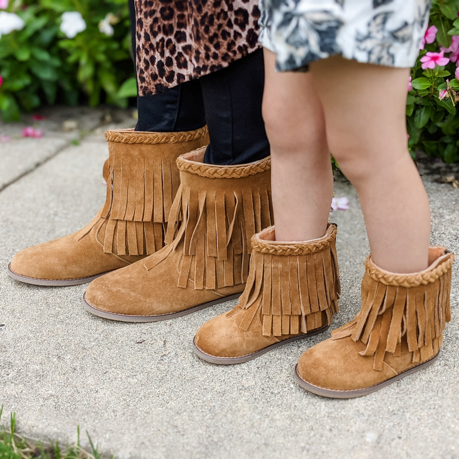 Braided Fringe Boots Tanny Brown